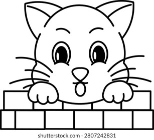 Curious cartoon cat peeking