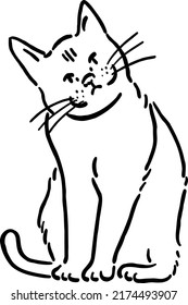 Curious Cat Animal in action Hand drawn sketch Line art Illustration