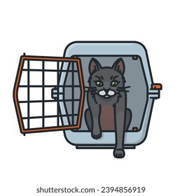 Curious cat leaving transport box isolated vector illustration for International Cat Rescue Day on March 2nd