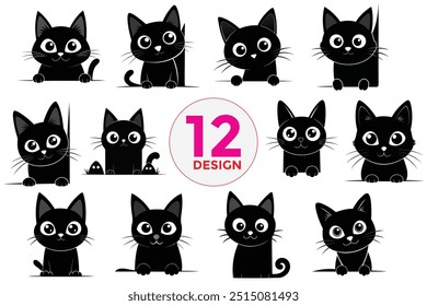 Curious Cat Peeking Graphic Vector