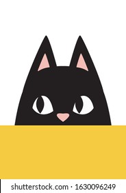 Curious cat peeking out islated on white background. Stock vector illustration