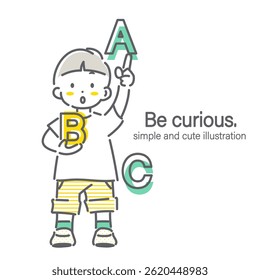 Curious children, education, elementary school students, simple and cute line drawing illustration