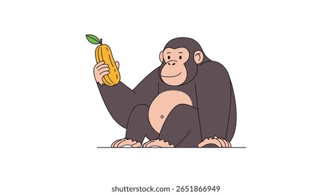A Curious Chimpanzee Enjoys a Healthy Snack of a Ripe Banana in a Whimsical Illustration