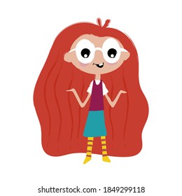 Curioso dibujo vectorial de Cute Girl, ilustración de Happy Kids Vector. 