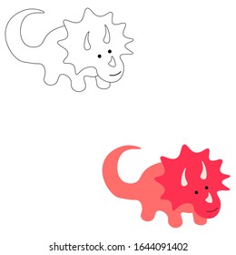 Curious dinosaur in color and outline isolated on a white background. Jurassic period. Stock vector illustration for decoration and design, postcards, fabrics, packaging, coloring, children's textiles