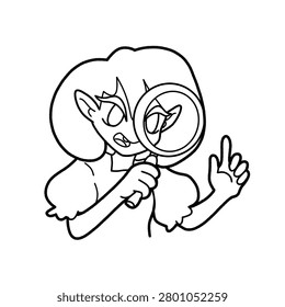 Curious Elf Girl Character Looking Through Magnifying Glass Inverted Eye