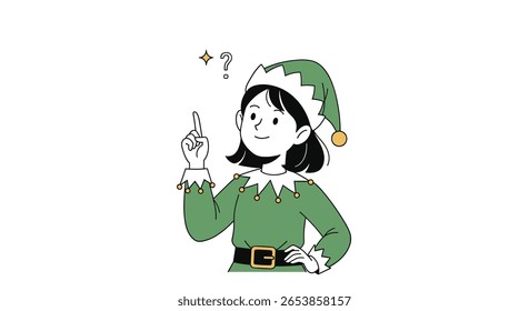 A curious elf wondering about a new creative idea for the upcoming festive season's decorations