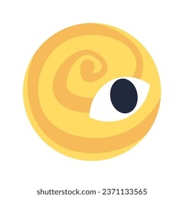 Curious eyeball planet with spiral 2D cartoon conceptual object. Sand whirl round alien creature isolated vector item white background. Whirlpool eye sphere color flat spot illustration concept