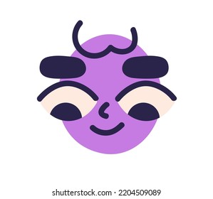 Curious Face Avatar Of Cute Funny Comic Abstract Character Looking Down. Fun Head With Facial Expression Of Interest, Curiosity, Enthusiasm. Flat Vector Illustration Isolated On White Background