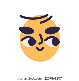 Curious Face Avatar, Emoji With Interested Excited Facial Expression, Emotion. Funny Comic Abstract Character Looking Aside With Curiosity. Flat Vector Illustration Isolated On White Background