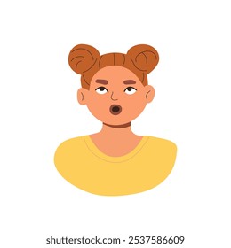 Curious girl character looking up. Flat illustration. Vector on white background