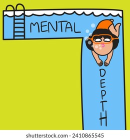 Curious Girl Diving Into The Deep Of Mental Depth To Find Out Hidden Inner Life. Depth Psychology Concept Card Character illustration
