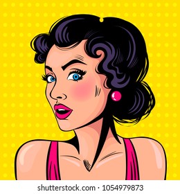 curious girl.  emotion. comics. vector cartoon illustration