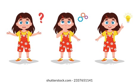 Neugieriges Mädchen-Illustrationsset. Vektorgrafik

