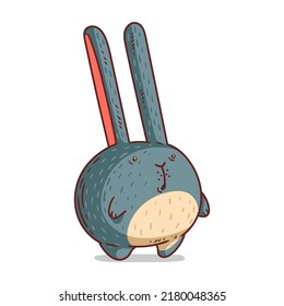 A Curious Hare, isolated vector illustration. Cute cartoon picture for children of a bunny standing. A funny rabbit sticker. Simple drawing of an interested hare on white background. A wild animal