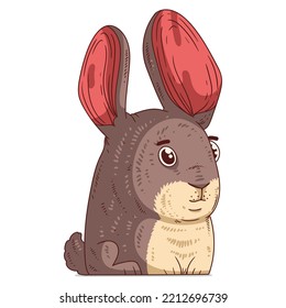 A Curious Hare, isolated vector illustration. Cute cartoon picture of a rabbit looking at something with interest. Drawn animal sticker. An adorable bunny on white background. The 2023 year symbol
