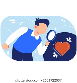 A curious individual enthusiastically exploring their passion through a heartfelt journey of discovery symbolized by a glowing heart for growth and happiness