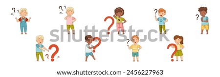 Curious Kid Character with Question Mark Vector Set