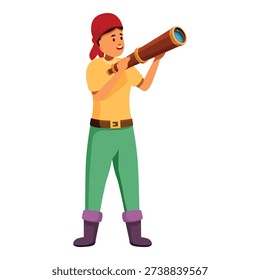 Curious kid dressed as a pirate looking through spyglass, searching for adventure on the open sea