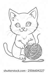 Curious Kitten With a Yarn Ball