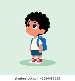 Curious Little Boy With Backpack Looking Upwards Illustration