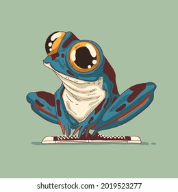 A curious little frog in sneakers