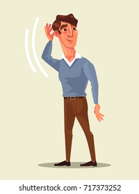 Curious man character overhears strange conversation. Vector flat cartoon illustration