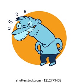 curious man funny doodle. a single funny cartoon man looking for something curiously. isolated on white background, hand drawn simple line art vector illustration.
