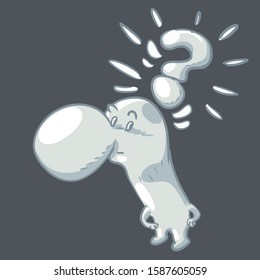 curious man with huge question mark on his head, cartoon style vector illustration. background is in different layer.