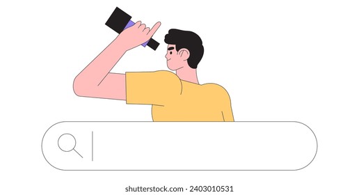Curious man looking through binoculars. Business metaphore for search or research, development, web surfing. Trendy male outline characters flat vector illustration for web or ui design.