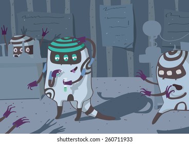 Curious monster having a dangerous experiment in the chemist lab. Vector illustration.