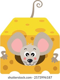 Curious Mouse Peeking into Cheese