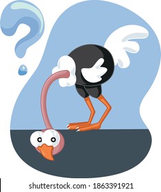 Curious Ostrich Looking Under Ground Vector Cartoon. Funny bird with her head in the sand looking for answers
