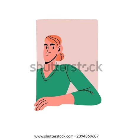 Curious people look out window with disbelief. Suspicious woman with sceptical facial expression peeking outside. Interested girl staring suspect. Flat isolated vector illustration on white background