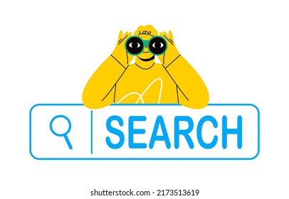 Curious people looking through binoculars business metaphor for searching. Vector illustration
