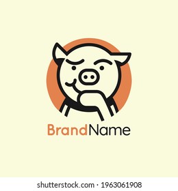 Curious Pig simple and cute logo
