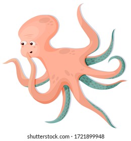 curious pink baby octopus, vector illustration for children books