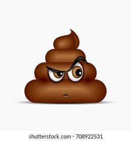 Curious poo emoticon, emoji - poop face - vector illustration