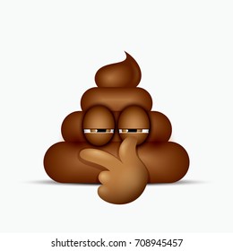 Curious poo emoticon, emoji - poop face - vector illustration