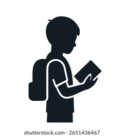 Curious School Boy Reading Books with Backpack – Education Vector Illustration | back to school