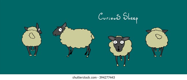 "Curious sheep".Cartoon style
