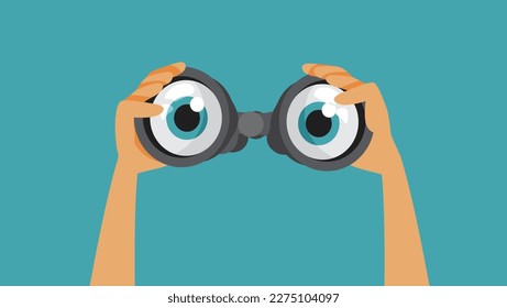 
Curious Spy Eyes Checking a Binocular Funny Concept Illustration. Secret agent checking and surveilling in espionage mission
