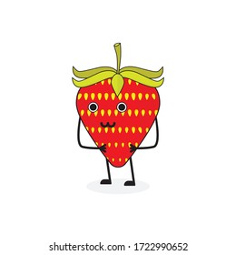 curious strawberry fruit cute character mascot vector design