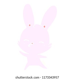 curious waving bunny flat color style cartoon