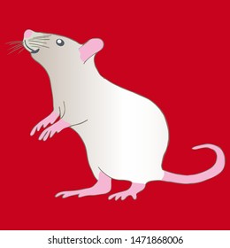 Curious white metal rat on red background. Vector Illustration