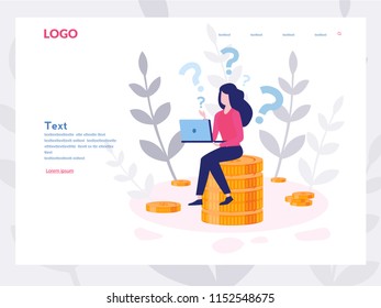 A curious woman. Emotional, economic harm and damage, getting no benefit Concept for web page, banner, presentation, social media. Vector illustration, Why. Business demotivation poster