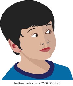 Curious Young child with Thoughtful Innocent Expression Flat Design Vector Illustration of Cute Innocent School boy Looking Away in Surprise vector png Isolated White Background eps Simple Expression