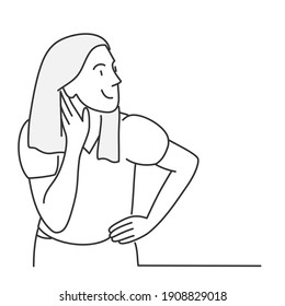 Curious young girl. Hand drawn vector illustration.