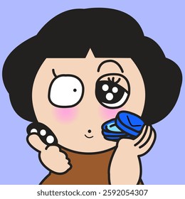 Curious Young Lady With Her Bigger Left Eyes From Enlarging Contact Lenses Concept Cartoon Character illustration