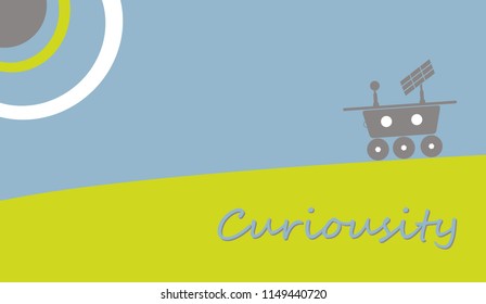 "Curiousity" text on background of Lime Punch color with Mars rover above and sky made in Arcadia color.